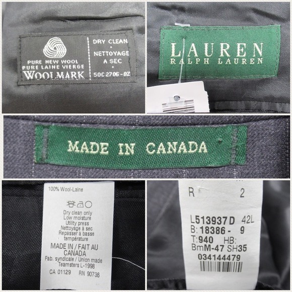 LAUREN RALPH LAUREN Gray Pinstripe Wool Blazer Suit Jacket Mens Size 42L - Picture 11 of 12
